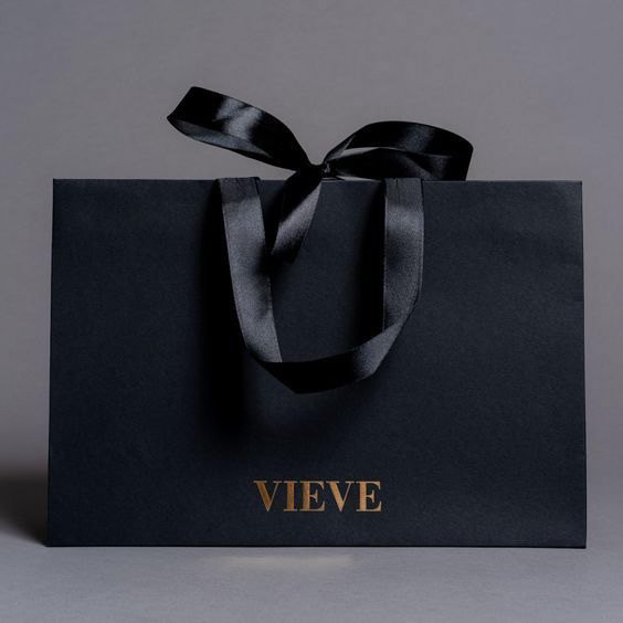 Premium paper shopping bag with ribbon handles