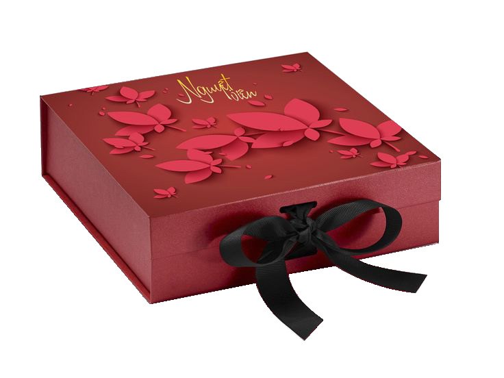 Luxury rigid gift box with ribbon closure